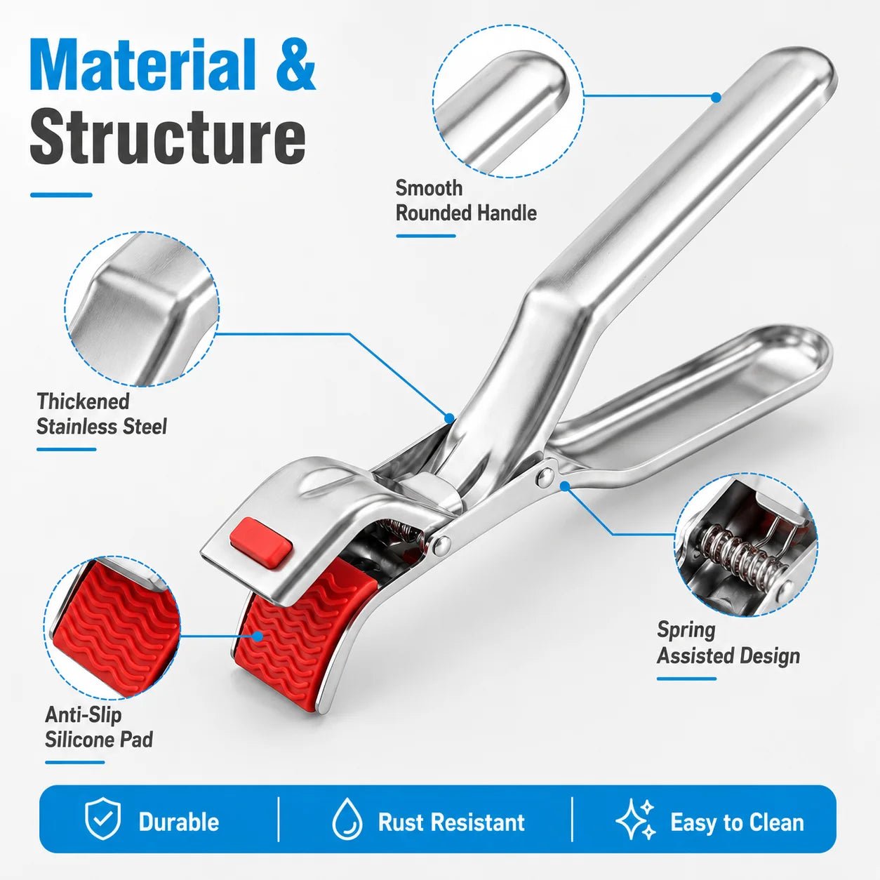 1PC Non Slip Anti Scald Plate Clip Hot Bowl Gripper Stainless Steel Dish Lifter Clamp For Kitchen Cooking Bbq Serving Tools - Ammpoure