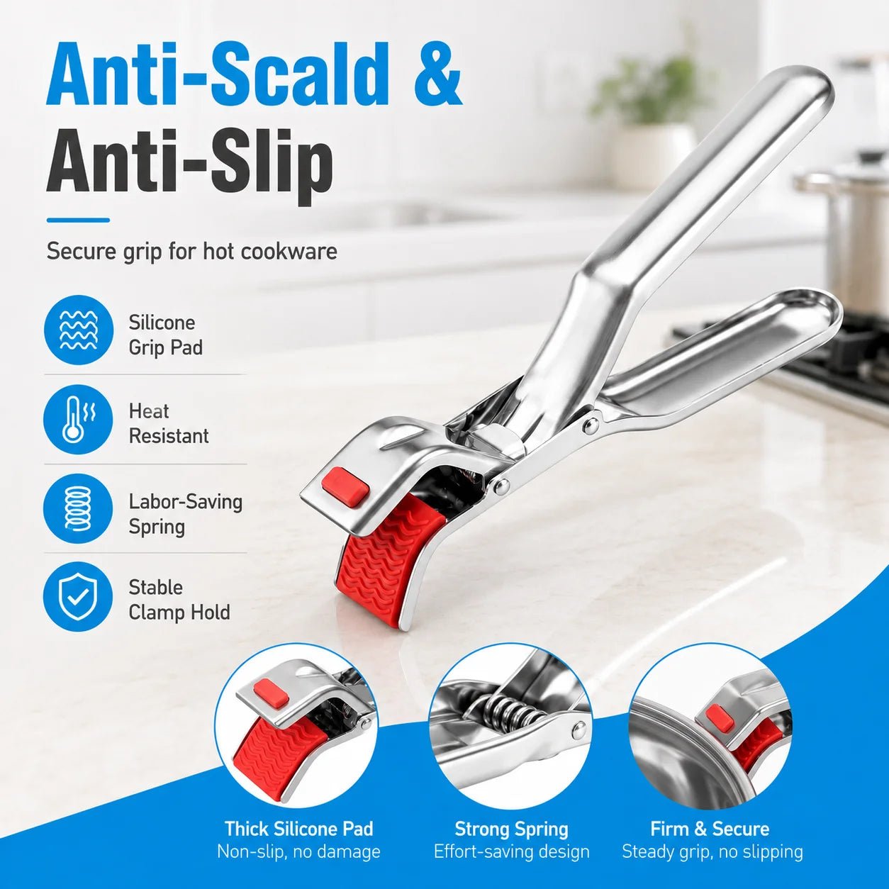 1PC Non Slip Anti Scald Plate Clip Hot Bowl Gripper Stainless Steel Dish Lifter Clamp For Kitchen Cooking Bbq Serving Tools - Ammpoure