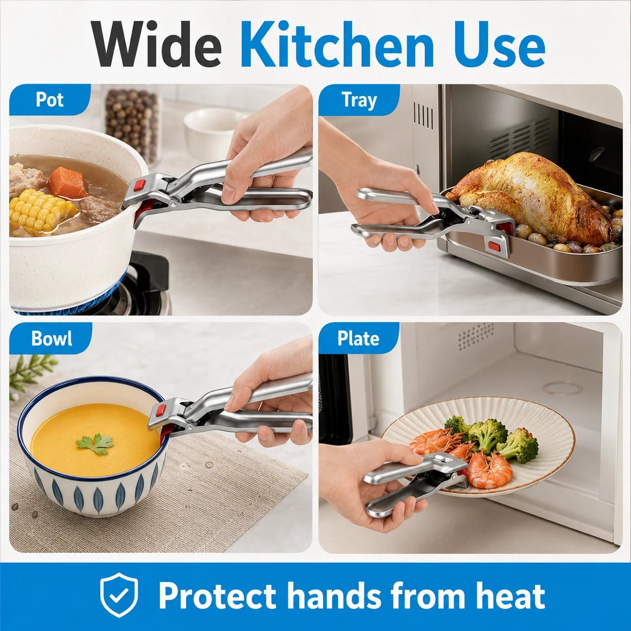 1PC Non Slip Anti Scald Plate Clip Hot Bowl Gripper Stainless Steel Dish Lifter Clamp For Kitchen Cooking Bbq Serving Tools - Ammpoure