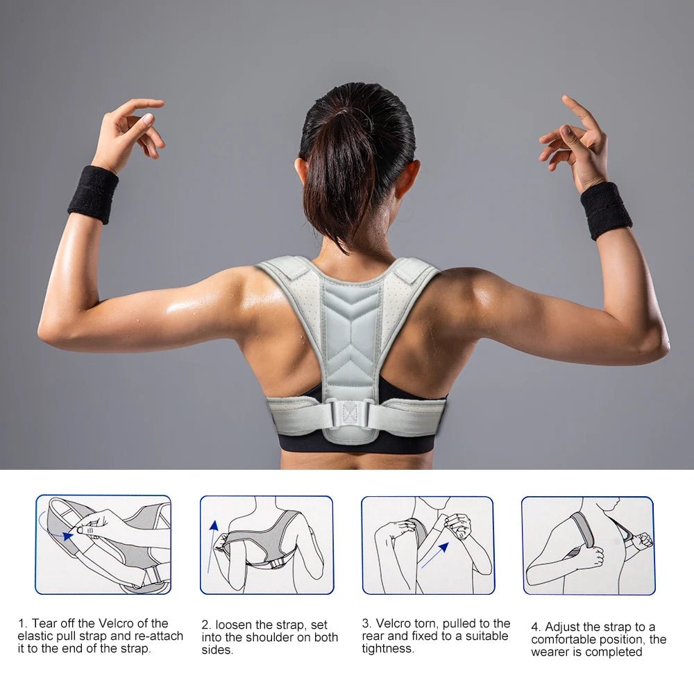 1pc Posture Corrector for Men and Women, Upper Back Brace for Clavicle Support, Adjustable Back Straightener and Providing Pain - Ammpoure