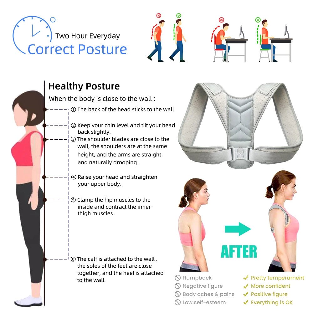 1pc Posture Corrector for Men and Women, Upper Back Brace for Clavicle Support, Adjustable Back Straightener and Providing Pain - Ammpoure