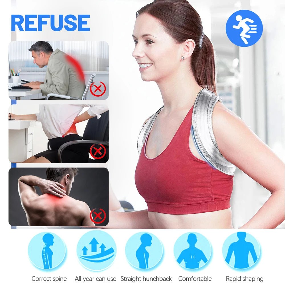 1pc Posture Corrector for Men and Women, Upper Back Brace for Clavicle Support, Adjustable Back Straightener and Providing Pain - Ammpoure