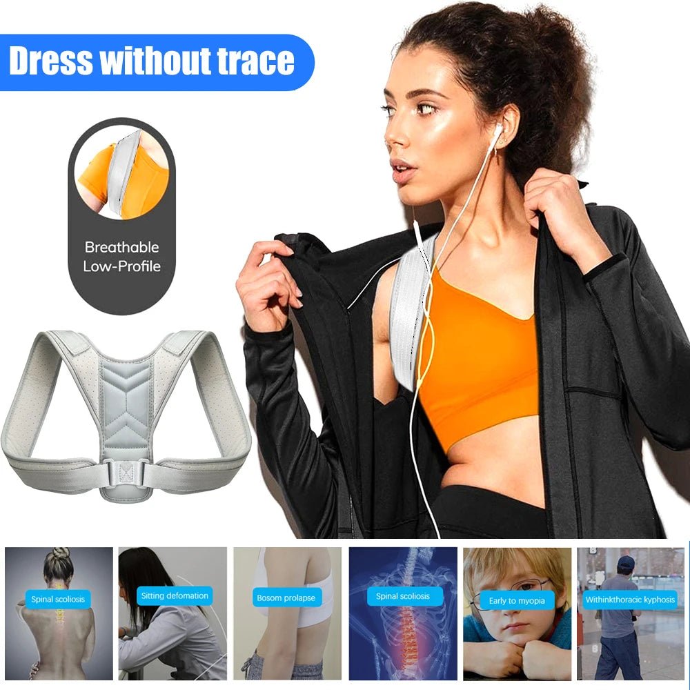 1pc Posture Corrector for Men and Women, Upper Back Brace for Clavicle Support, Adjustable Back Straightener and Providing Pain - Ammpoure