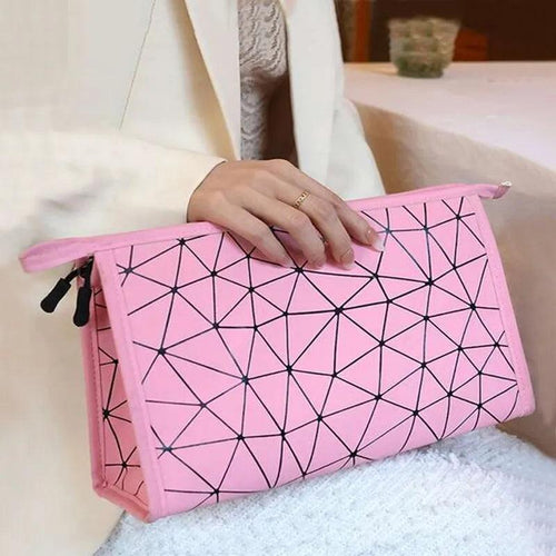 1PC Travel Geometric Makeup Cosmetic Bag PU Cosmetic Storage Bag Organizer Waterproof Portable Travel Toiletry Organizer Bag - Ammpoure Wellbeing 🇬🇧