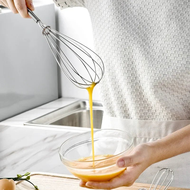 1Pcs Multifunctional Rotary Manual Egg Beater Mixer Mini Kitchen Egg Whisk Bake Tool Egg Agitator Stainless Steel Eco-Friendly - Ammpoure
