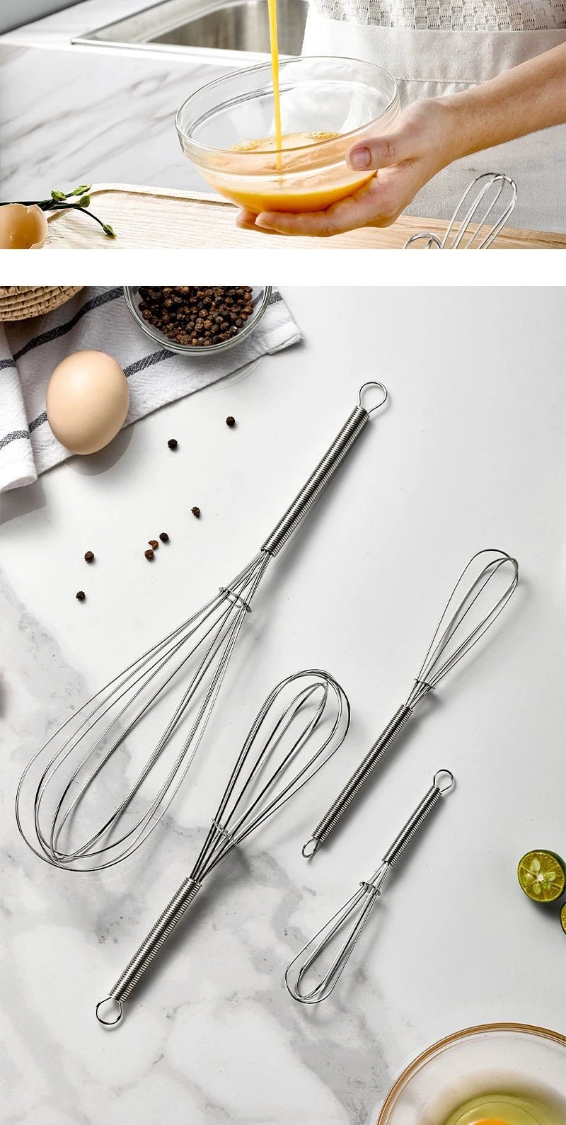 1Pcs Multifunctional Rotary Manual Egg Beater Mixer Mini Kitchen Egg Whisk Bake Tool Egg Agitator Stainless Steel Eco-Friendly - Ammpoure