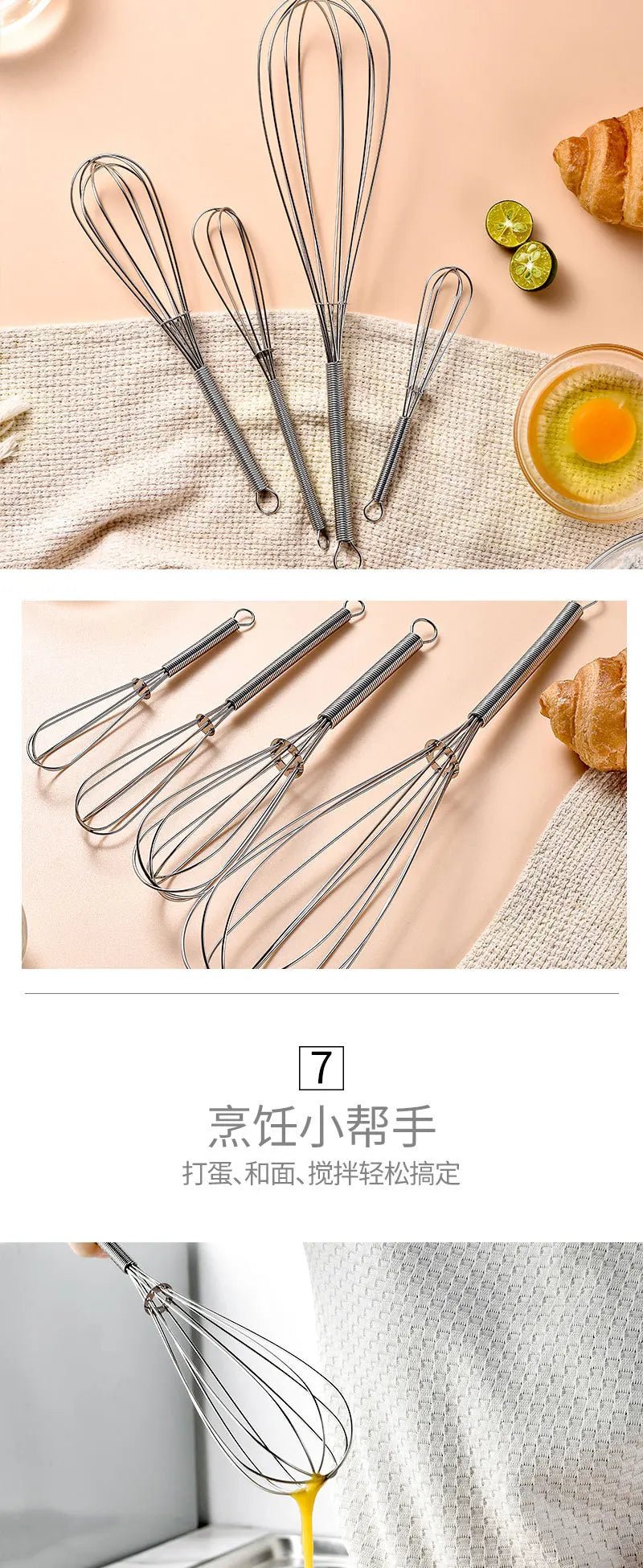 1Pcs Multifunctional Rotary Manual Egg Beater Mixer Mini Kitchen Egg Whisk Bake Tool Egg Agitator Stainless Steel Eco-Friendly - Ammpoure
