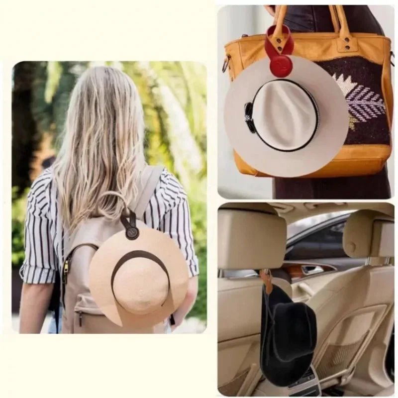 1PCS Multipurpose Magnetic Leather Hat Clip with Faux Fur Strong Round Organizer Outdoor Travel Cap Holder Bag Accessories - Ammpoure
