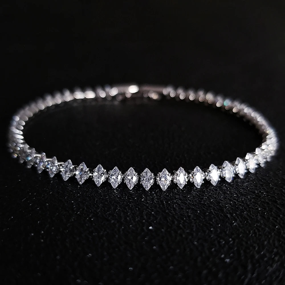 2026 New Marquise Oval Square Cut Luxury Silver Color on Hand Tennis Bracelet Bangle for Women Party Gift Jewelry S7062 - Ammpoure
