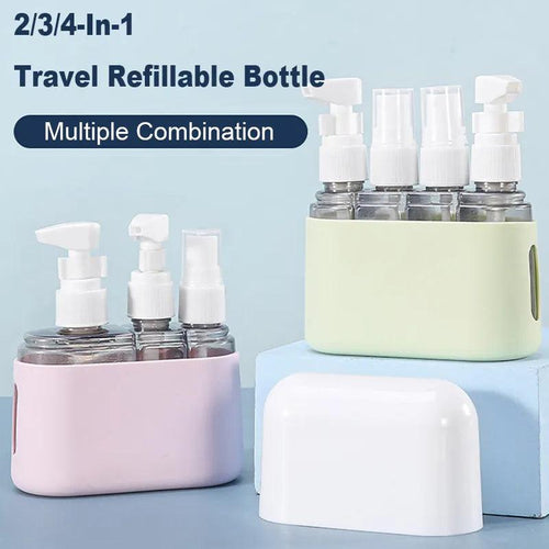 2/3/4-In-1 Travel Refillable Bottle Set Combination Liquid Lotion Shampoo Shower Gel Dispenser Empty Cosmetic Container Atomizer - Ammpoure Wellbeing 🇬🇧