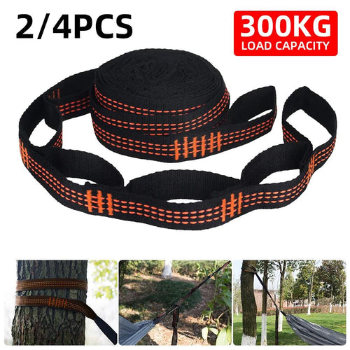 2/4Pcs Hammock Straps Special Reinforced Polyester Straps 5 Ring High Load-Bearing Barbed Black Outdoor Camping Hammock Straps - Ammpoure Wellbeing 🇬🇧
