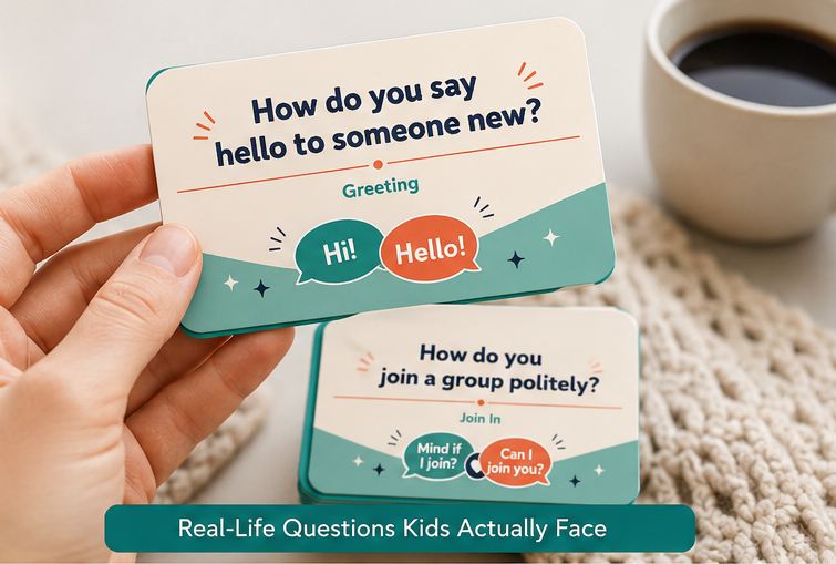 Printable Social Skills Cards | Daily Conversation Prompts PDF | Digital Pocket Icebreakers Deck | Communication & Networking Flashcards