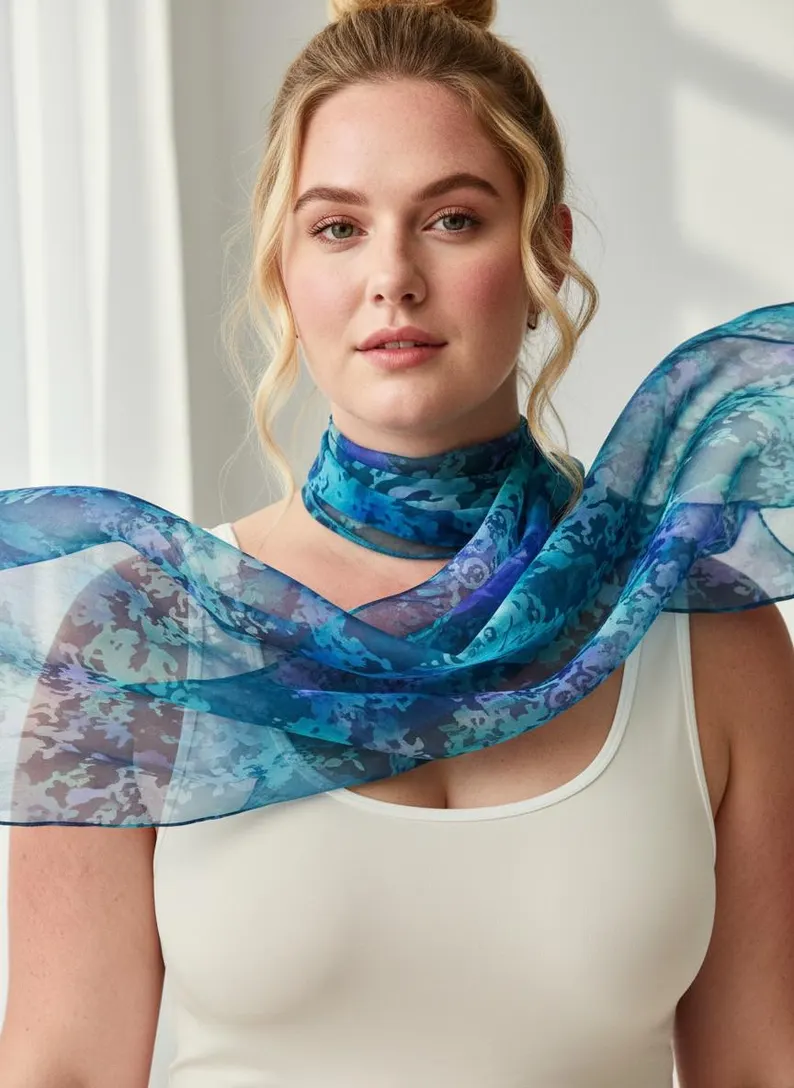Luxury Silk Scarf, Hand Painted Teal Blue Wrap, Jewel Tone Peacock Womens Scarf Gift, Lightweight Elegant Scarf for Her