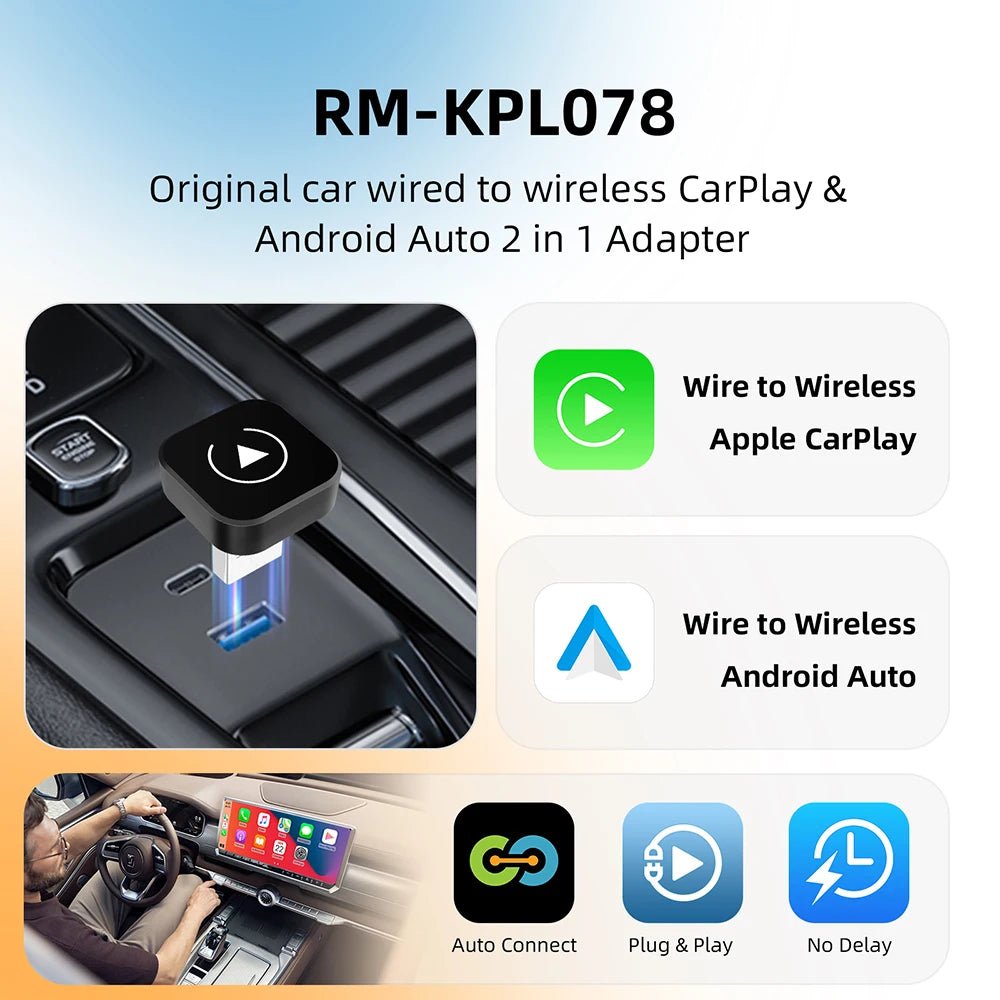 2in1 Wireless CarPlay Dongle Wireless Android Auto Adapter AI Smart Box Car Intelligent Systems For Car With Wired CarPlay - Ammpoure