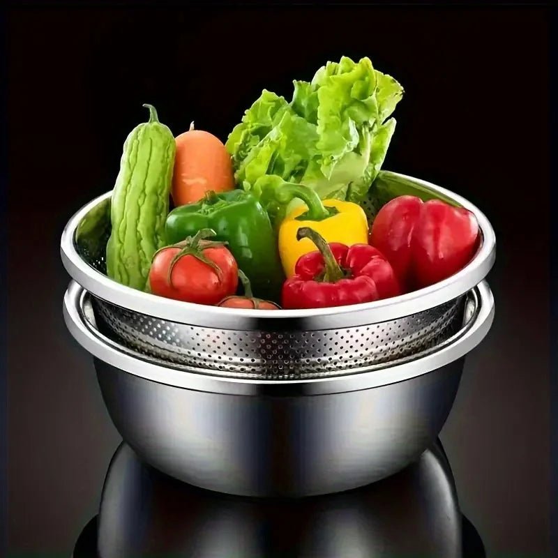 2pcs Stainless Steel Colander Set - USA Vegetable Fruit Pasta Strainer, Large Heavy Duty Filter Bowl - Ammpoure