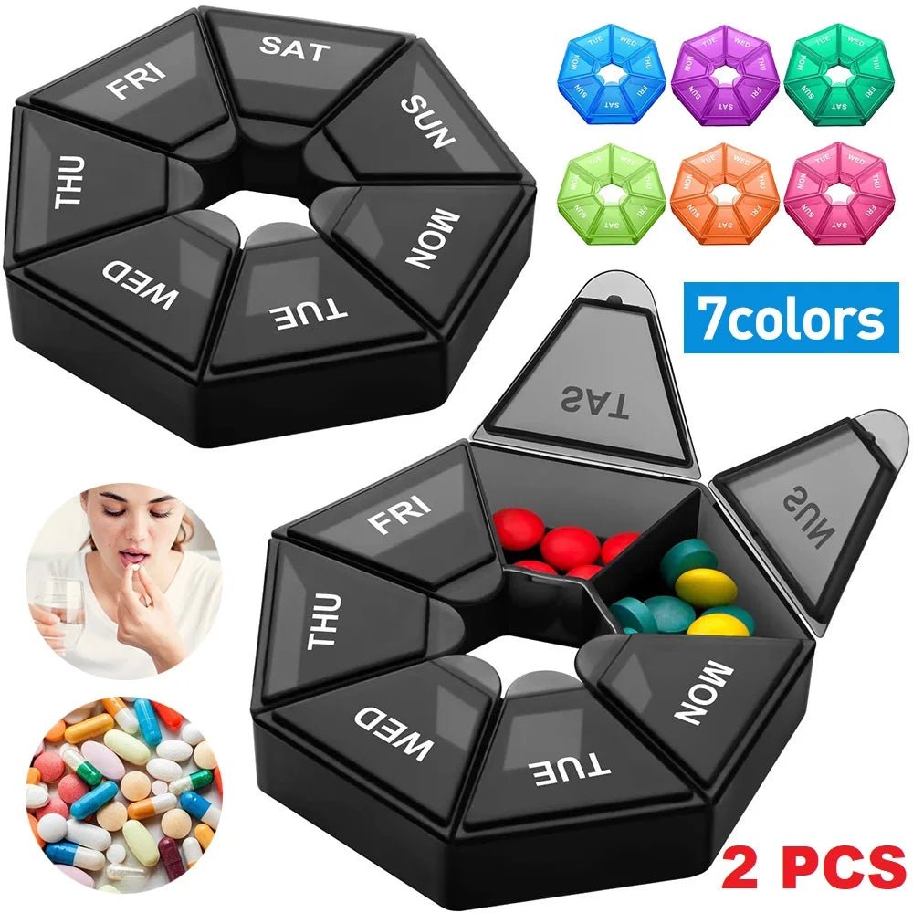 2PCS Weekly Pill Box Daily Organiser Medicine Tablet Storage Dispenser 7 Day - Ammpoure