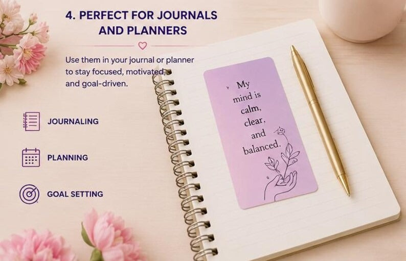 Printable Positive Affirmation Cards, Daily Inspiration Quotes, Mental Health Gift for Women, Journal & Planner Inserts, Digital PDF