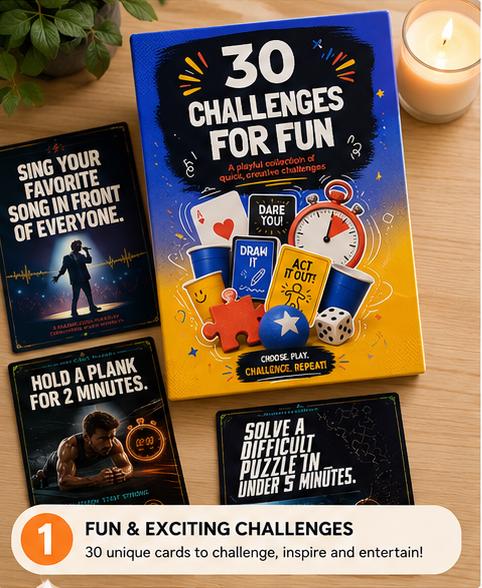 30 Day Creative Action Challenge Cards, Interactive Teen Activity Workbook, Mindful Focus & Fitness Game Deck, Group Party Icebreaker, PDF - Ammpoure