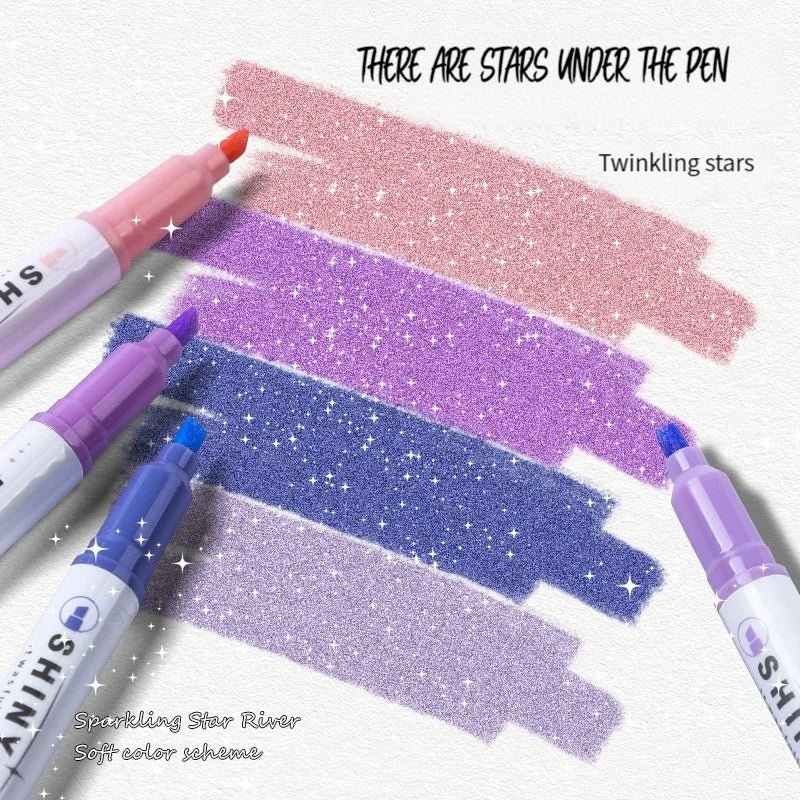 4 Colors/box Kawaii Glitter Highlighter Pen Pastel Fine Pastel Highlighter Marker Scrapbook Painted Stationery School Supplies - Ammpoure Wellbeing