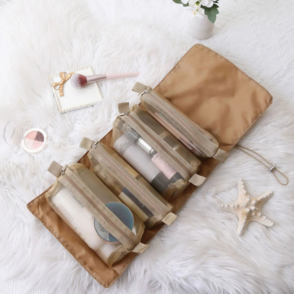 4-in-1 Removable Makeup USA Bag Foldable Travel Cosmetic Organizer Waterproof Nylon Multi Pocket Toiletry Storage Bag - Ammpoure