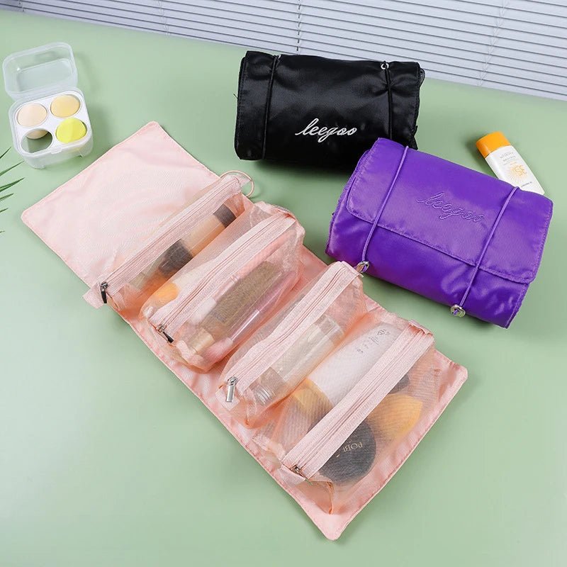 4-in-1 Removable Makeup USA Bag Foldable Travel Cosmetic Organizer Waterproof Nylon Multi Pocket Toiletry Storage Bag - Ammpoure