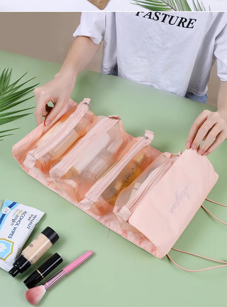 4-in-1 Removable Makeup USA Bag Foldable Travel Cosmetic Organizer Waterproof Nylon Multi Pocket Toiletry Storage Bag - Ammpoure