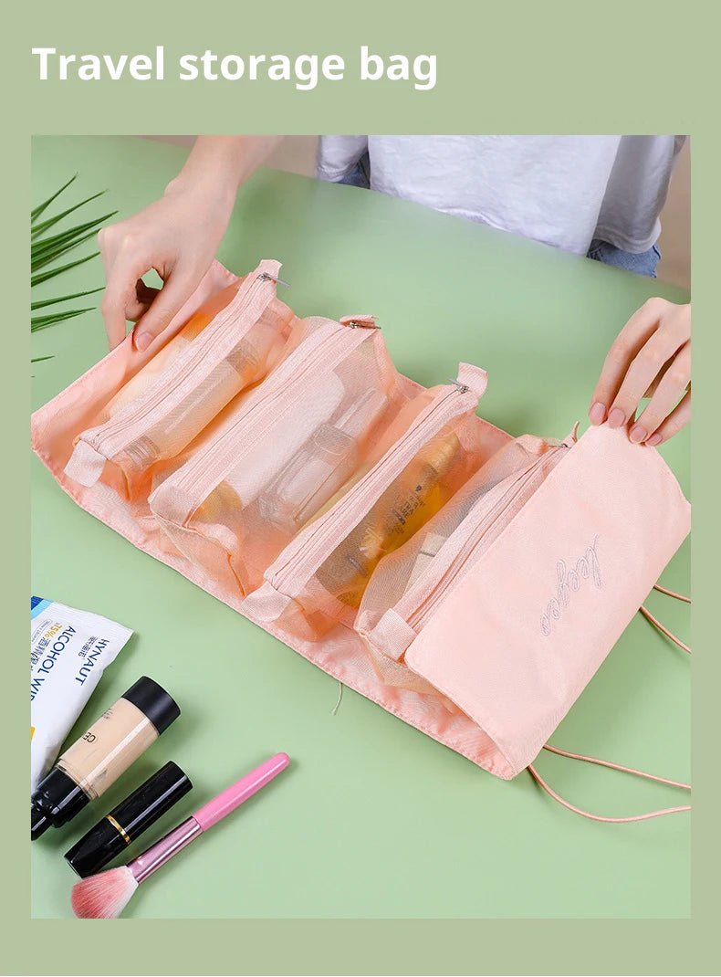 4-in-1 Removable Makeup USA Bag Foldable Travel Cosmetic Organizer Waterproof Nylon Multi Pocket Toiletry Storage Bag - Ammpoure
