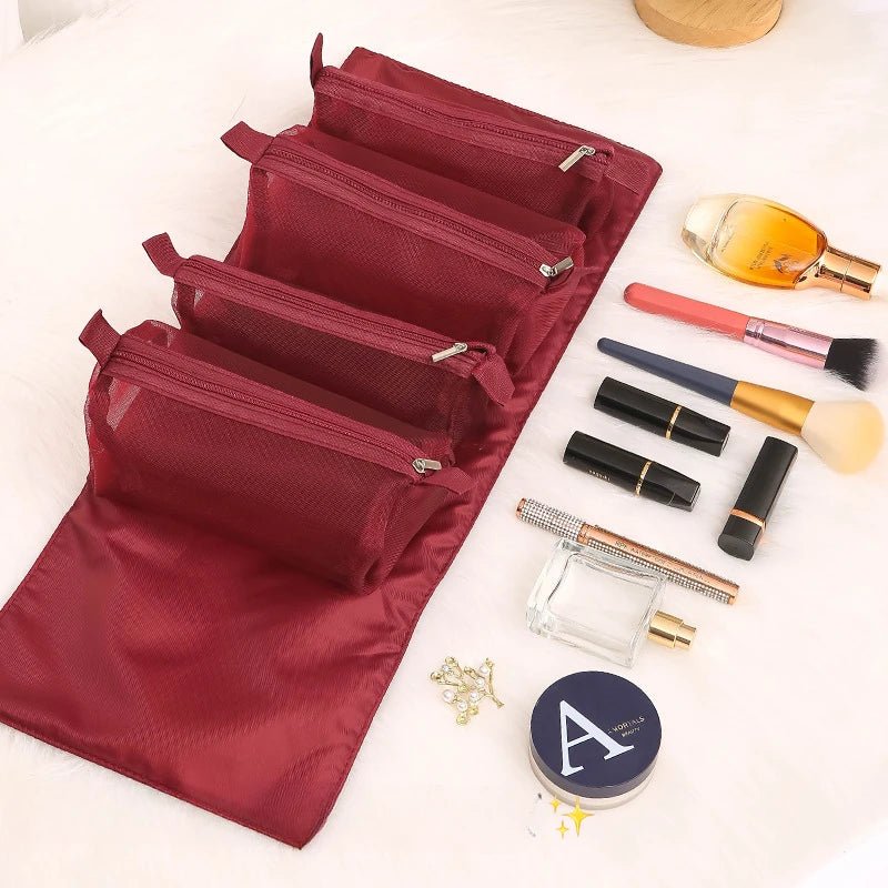 4-in-1 Removable Makeup USA Bag Foldable Travel Cosmetic Organizer Waterproof Nylon Multi Pocket Toiletry Storage Bag - Ammpoure