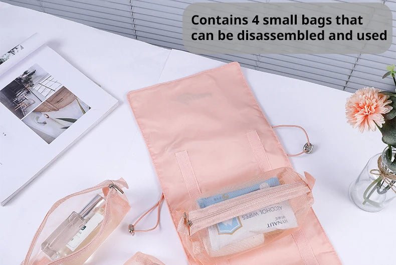4-in-1 Removable Makeup USA Bag Foldable Travel Cosmetic Organizer Waterproof Nylon Multi Pocket Toiletry Storage Bag - Ammpoure