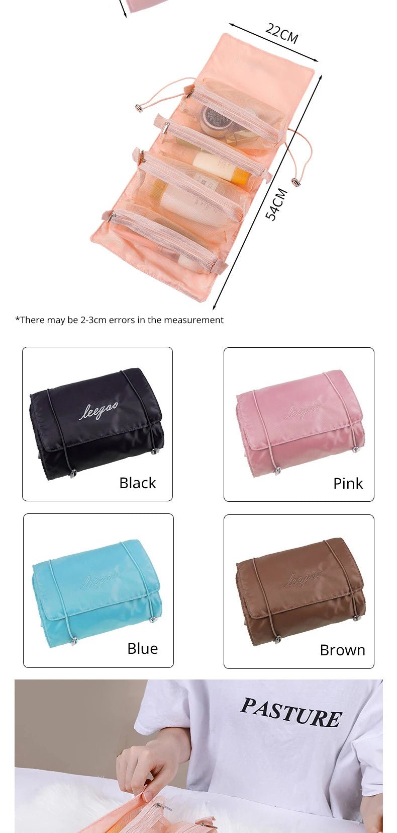 4-in-1 Removable Makeup USA Bag Foldable Travel Cosmetic Organizer Waterproof Nylon Multi Pocket Toiletry Storage Bag - Ammpoure