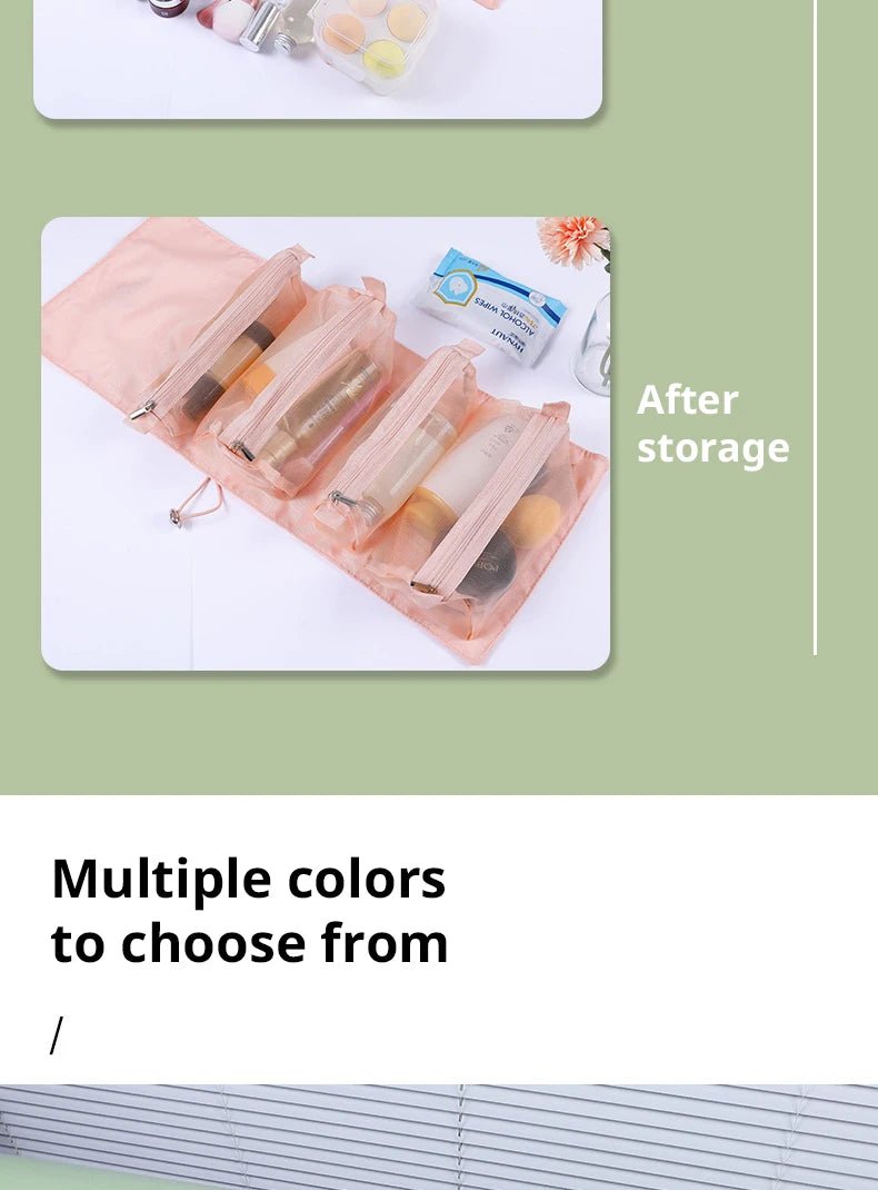 4-in-1 Removable Makeup USA Bag Foldable Travel Cosmetic Organizer Waterproof Nylon Multi Pocket Toiletry Storage Bag - Ammpoure