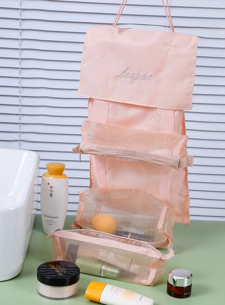 4-in-1 Removable Makeup USA Bag Foldable Travel Cosmetic Organizer Waterproof Nylon Multi Pocket Toiletry Storage Bag - Ammpoure