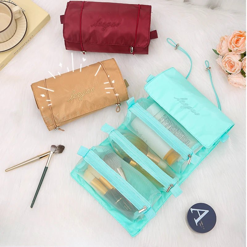 4-in-1 Removable Makeup USA Bag Foldable Travel Cosmetic Organizer Waterproof Nylon Multi Pocket Toiletry Storage Bag - Ammpoure