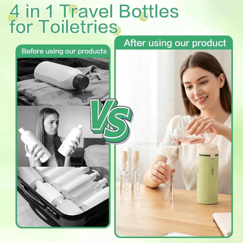 4 in 1 Travel Dispenser Portable USA Travel Bottles Leak Proof Leakproof Travel Container for Perfume Shampoo Conditioner Lotion - Ammpoure