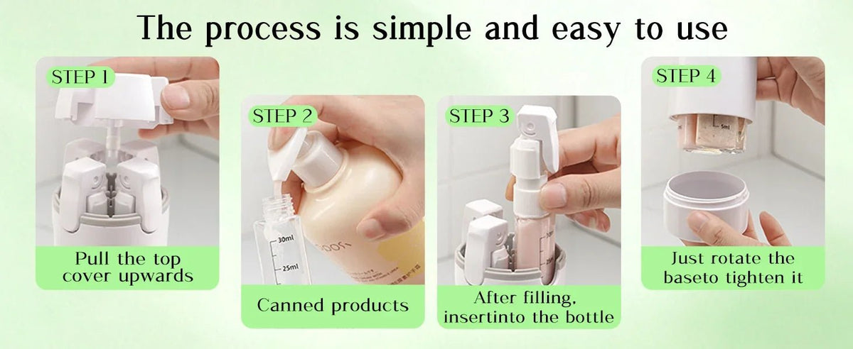 4 in 1 Travel Dispenser Portable USA Travel Bottles Leak Proof Leakproof Travel Container for Perfume Shampoo Conditioner Lotion - Ammpoure
