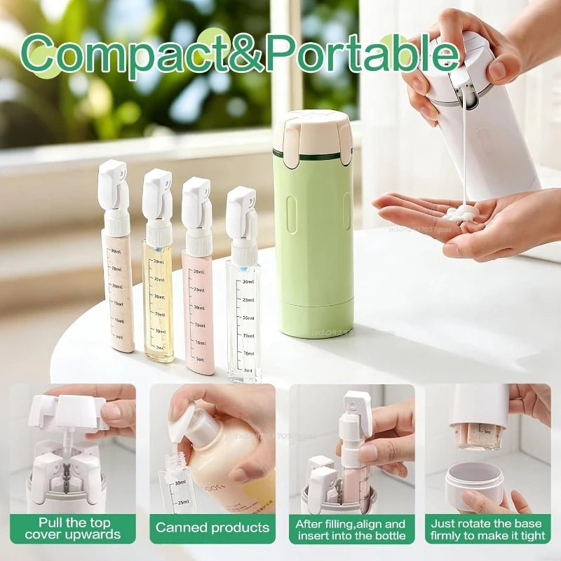 4 in 1 Travel Dispenser Portable USA Travel Bottles Leak Proof Leakproof Travel Container for Perfume Shampoo Conditioner Lotion - Ammpoure