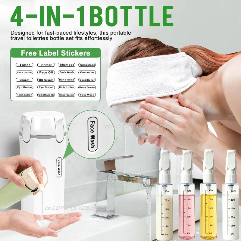 4 in 1 Travel Dispenser Portable USA Travel Bottles Leak Proof Leakproof Travel Container for Perfume Shampoo Conditioner Lotion - Ammpoure