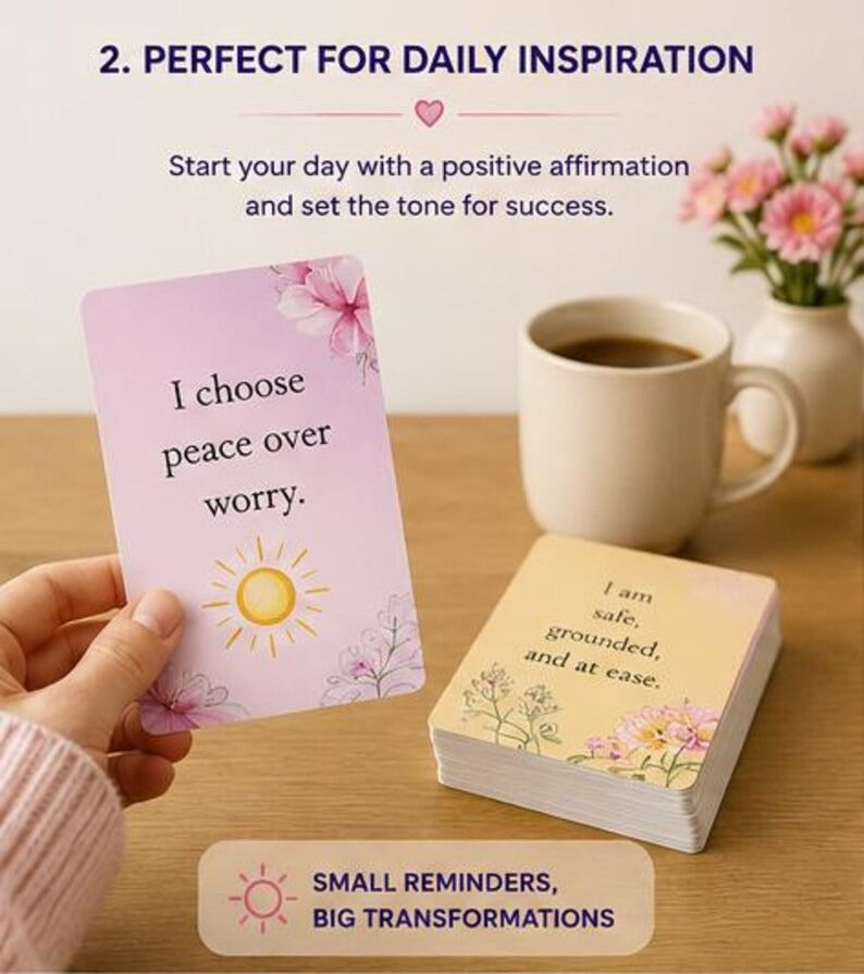 Printable Positive Affirmation Cards, Daily Inspiration Quotes, Mental Health Gift for Women, Journal & Planner Inserts, Digital PDF