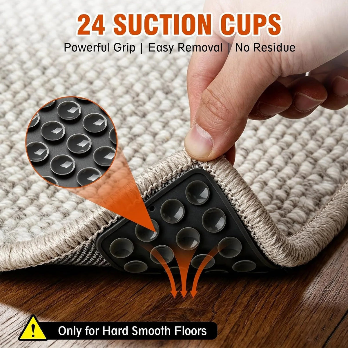 4/8PCS Reusable Carpet Anti-Slip Pads USA Easy-to-Install Rug Grippers to Prevent Slipping, Curling & Shifting, Durable Floor Protectors - Ammpoure