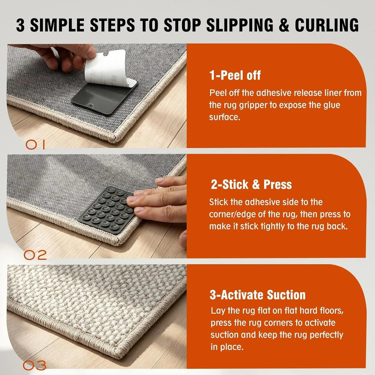 4/8PCS Reusable Carpet Anti-Slip Pads USA Easy-to-Install Rug Grippers to Prevent Slipping, Curling & Shifting, Durable Floor Protectors - Ammpoure