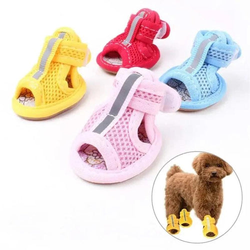 4pc/set Summer Non-slip Breathable Dog Shoes Sandals for Small Dogs Pet Dog Socks Sneakers for Dogs Puppy Blue Cat Shoes Boots - Ammpoure Wellbeing 🇬🇧