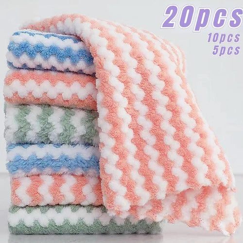 5-20PCS Coral Fleece Dishcloths Thickened Kitchen Cleaning Towel Absorbent Non-stick Oil Microfiber Rag Pan Pot Dish Wipe Cloth - Ammpoure Wellbeing 🇬🇧
