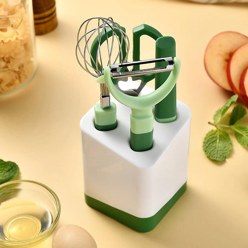 5 piece New Green Kitchen Tools Set Multi-functional Peeler Fruit Knife Egg Beater Scissors Set Kitchen Cooking Gadget - Ammpoure Wellbeing 🇬🇧