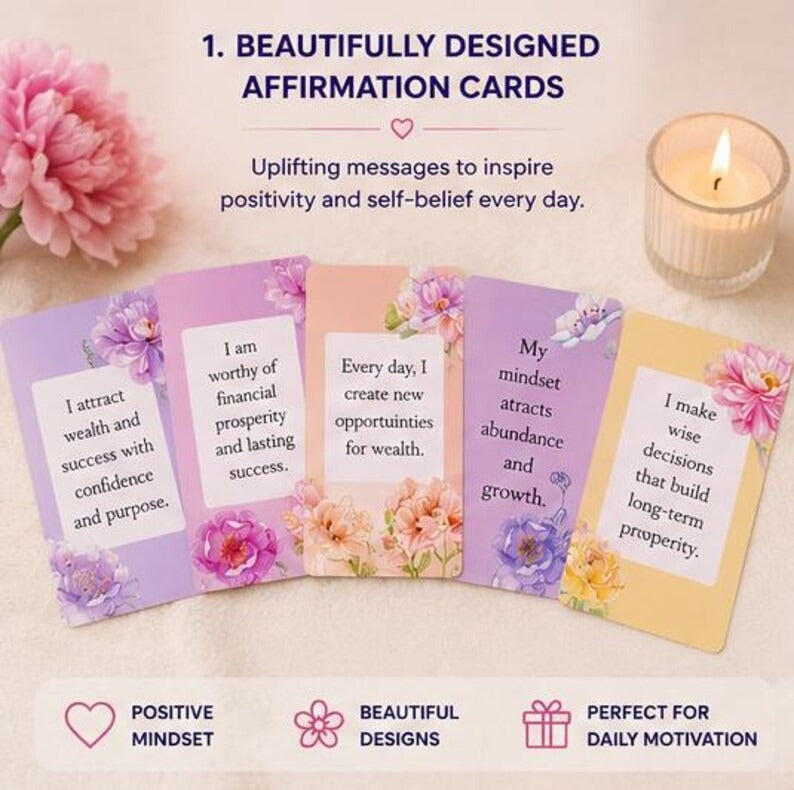 Printable Positive Affirmation Cards, Daily Inspiration Quotes, Mental Health Gift for Women, Journal & Planner Inserts, Digital PDF