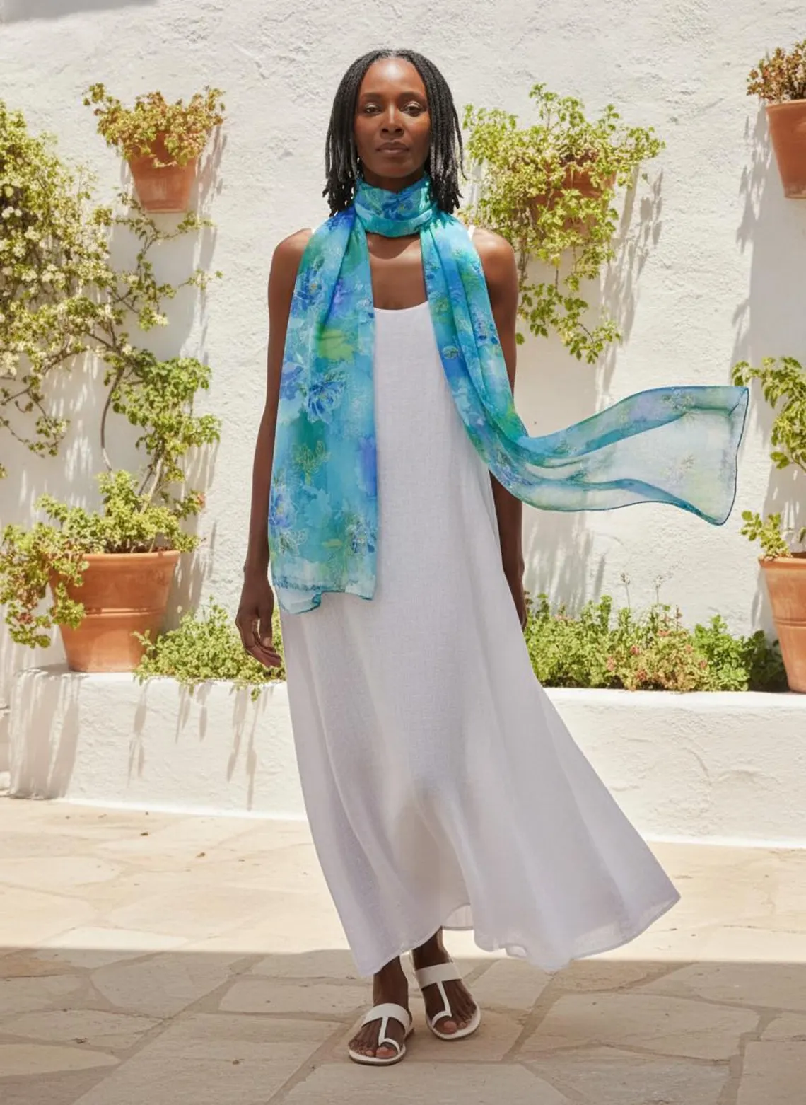 Luxury Silk Scarf, Hand Painted Turquoise Floral Wrap, Aqua Blue Rose Womens Scarf Gift, Lightweight Elegant Scarf for Her