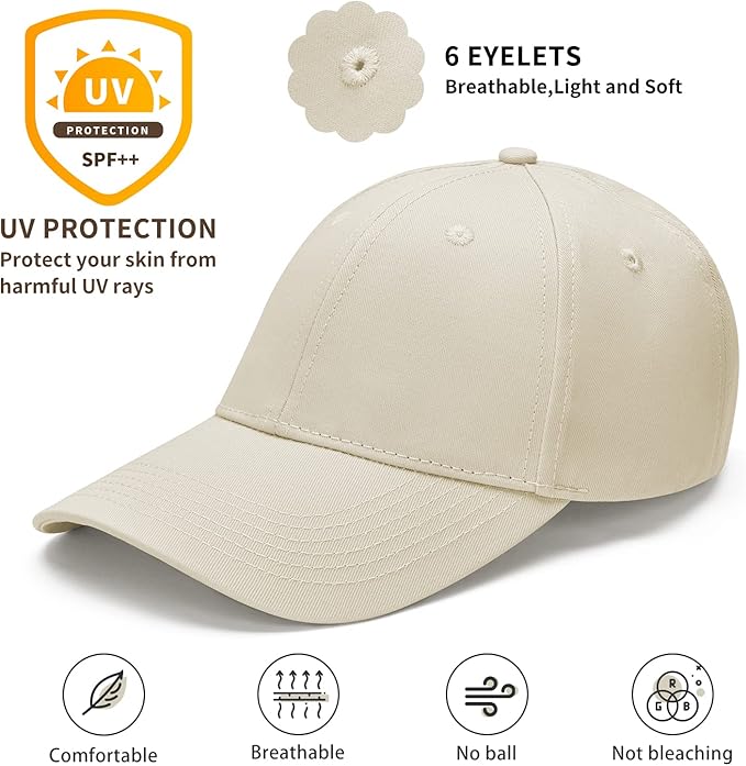 6-Panel Plain Baseball Cap — Adjustable Classic Cap for Men & Women, Beige UK - Ammpoure