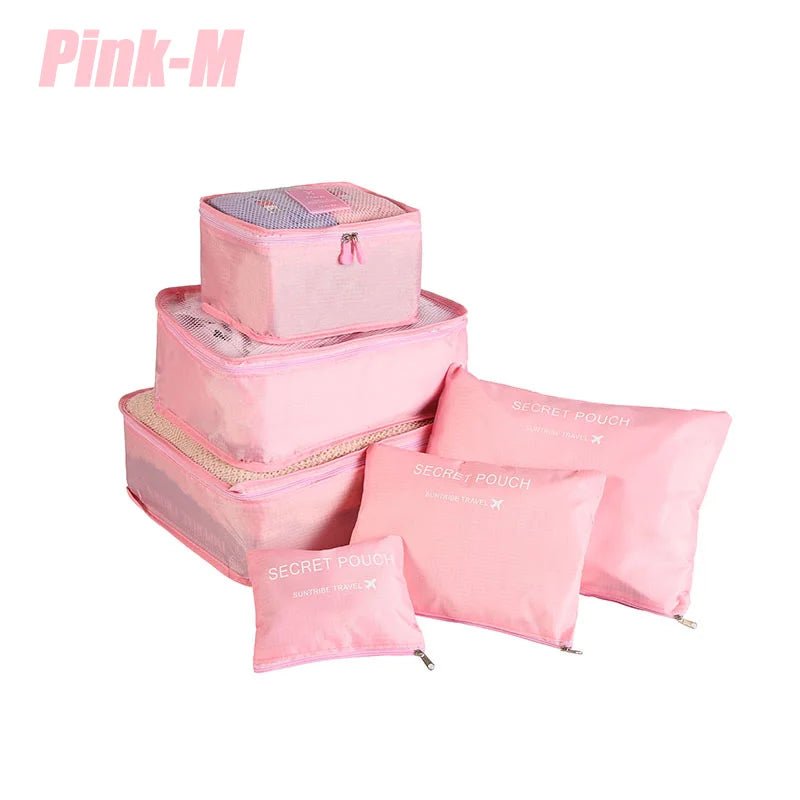 6 Pcs/Set Pink/Blue/Grey Travel Storage Bag Large Capacity Waterproof Luggage Clothing Underwear Storage Bag Bag With Zipper - Ammpoure Wellbeing