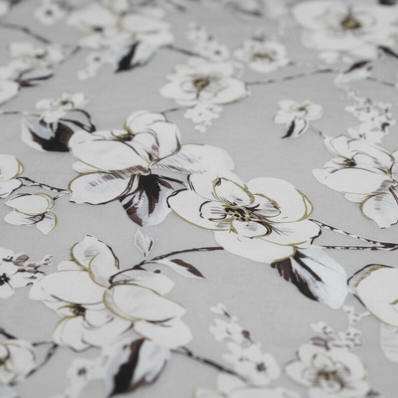 Luxury Silk Scarf, Hand Painted Ivory Floral Wrap, Sheer Magnolia Womens Scarf Gift, Lightweight Elegant Scarf for Her