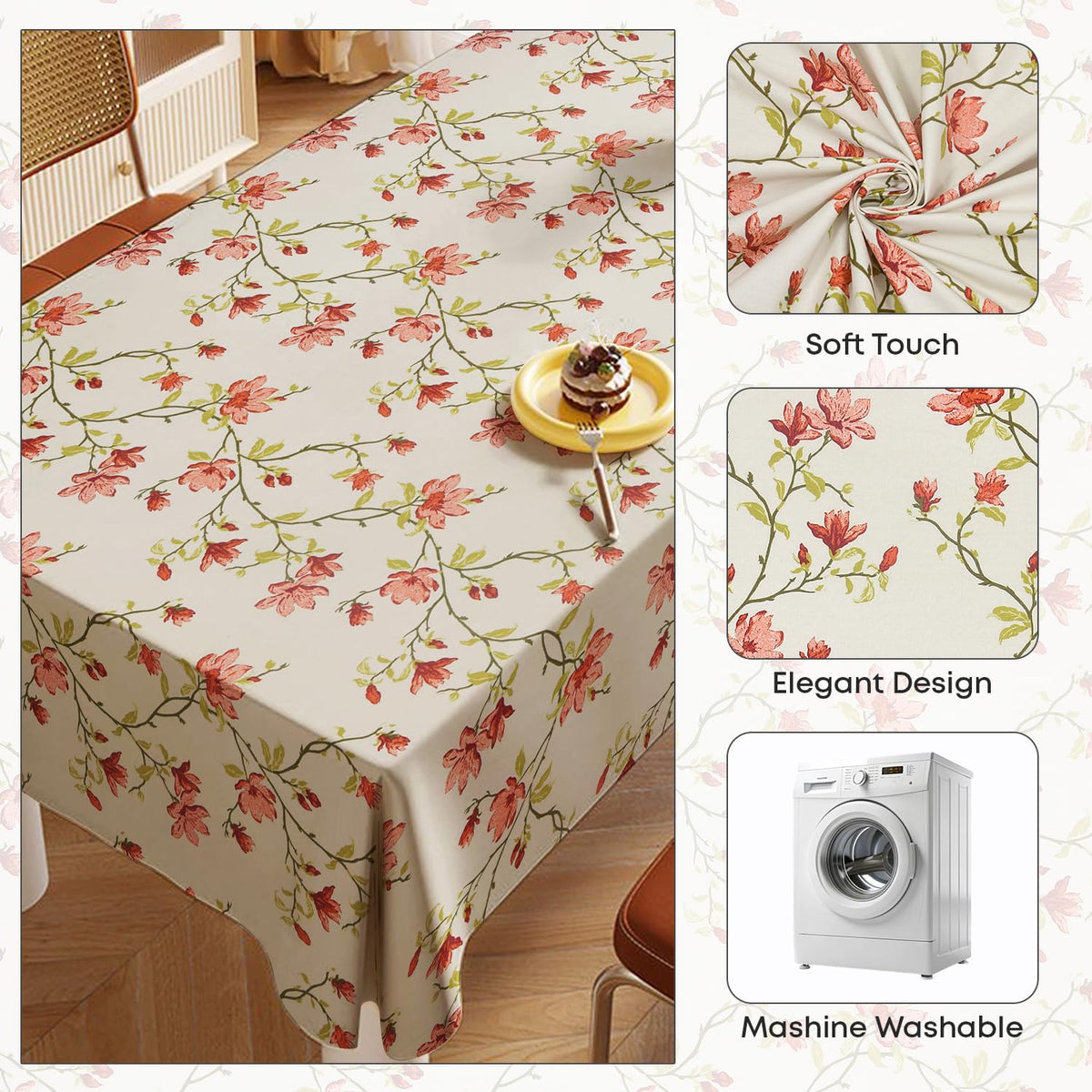 100% Cotton UK Table Cloth for 6 Seater Dining Table, Printed Rectangular Table Cover for Centre Table, 152x 228 cm