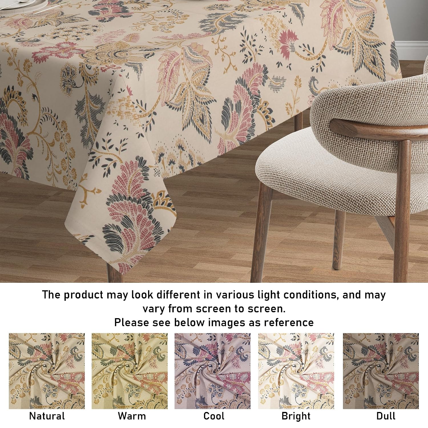 Dining Table Cloth 6 Seater | Size 140 X 225 CM | 100% Cotton Centre Table Cover | Beige Floral Style Print | Dining Table & Centre Table Cover (Beige Floral, 6 Seater)